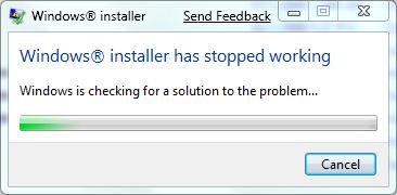 hotfix installer has stopped working windows vista