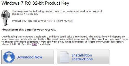Free Windows 7 Product Keys for Release Candidate (RC) Activation 