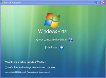 Windows Vista Installation Welcome Screen