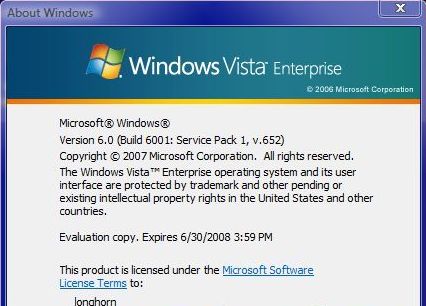 SP1 in About Windows Vista