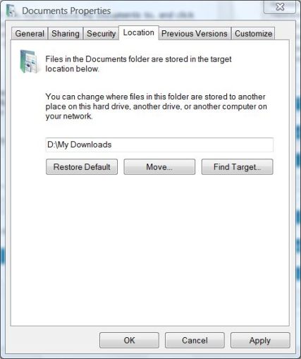 Change Vista User Folders Location