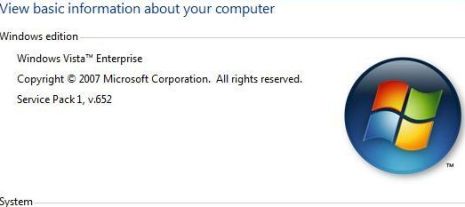 Vista SP1 in System Properties Basic Information