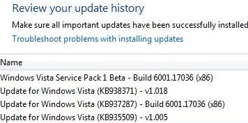 Windows Vista SP1 Update History