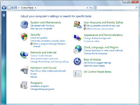 Control Panel of Windows 7