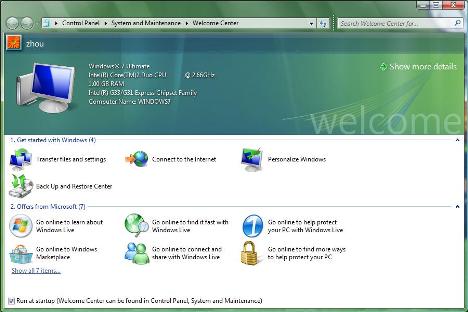 Welcome Center of Windows 7