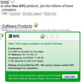 AVG 8 Google Search Results by LinkScanner Search-Shield