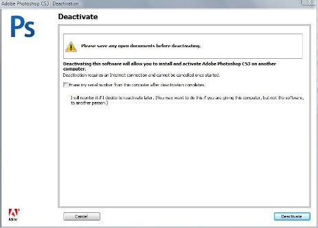 Deactivate Adobe PhotoShop CS3