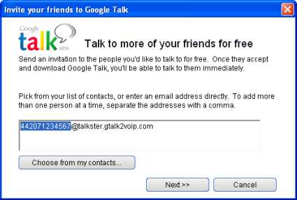 Adding Talkster Free Call Number in Google Talk