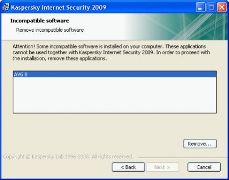 Incompatible Software When Installing Kaspersky