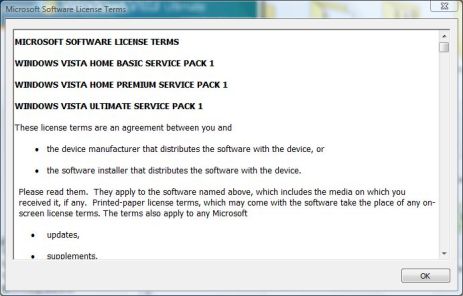 Vista SP1 License Terms