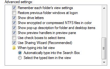 Folder View Advanced Settings