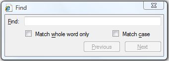 Internet Explorer Find On This Page Dialog Box