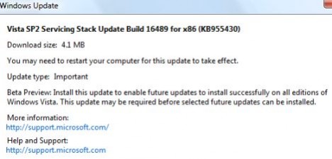 Windows Vista SP2 Servicing Stack KB955430