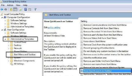 Show QuickLaunch on Local Group Policy Editor