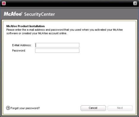 Enter McAfee Account User Name and Password to Activate McAfee VirusScan Plus 2009