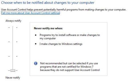 UAC Slider in Windows 7