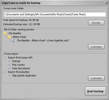 CopyTrans Backup Preferences