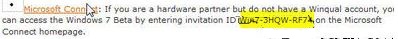 Invitation Code ID to Join Connect Windows Ecosystem (Win7 Beta)