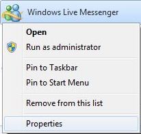MSN Windows Live Messenger Properties