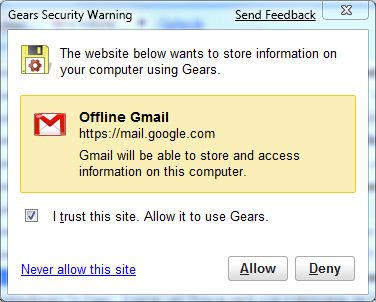 Offline Gmail Google Gears Installation