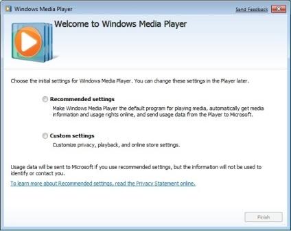 Windows Media Player Initial Configuration on First Time Run