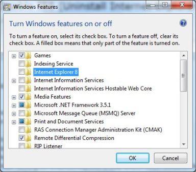 Uninstall Internet Explorer 8 in Windows 7
