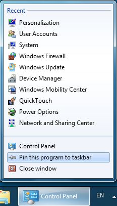 Pin Control Panel to Taskbar of Windows 7