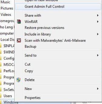 Right Click Menu Item to Grant Administrators Full Control Ownership