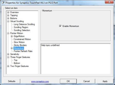 Synaptics TouchPad Momentum Gesture