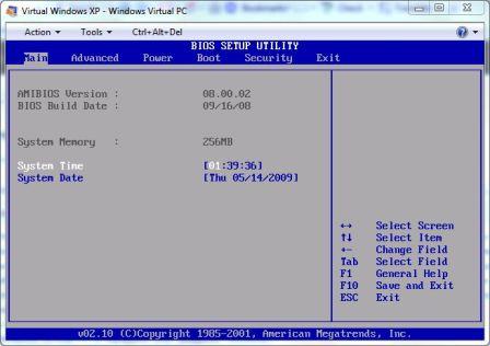BIOS of Windows Virtual PC