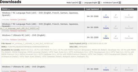 Windows 7 RC Downloads on MSDN and TechNet