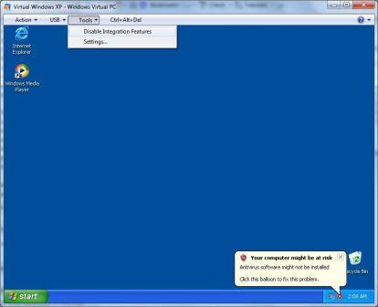 Disable Integration Features in Windows Virtual PC