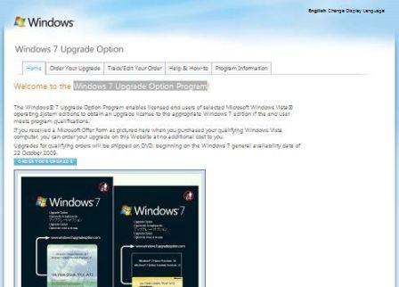 Windows 7 Upgrade Option Order Fulfillment Website