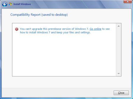 Unable to Upgrade from Windows 7 Beta or RC to Windows 7 RTM