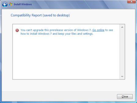 Unable to Upgrade from Windows 7 Beta or RC to Windows 7 RTM