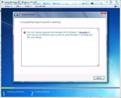 Cannot Upgrade Windows XP to Windows 7 Directly