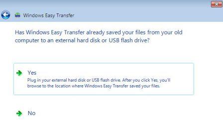 Restore Easy Transfer from External Hard Disk or USB Flash Drive