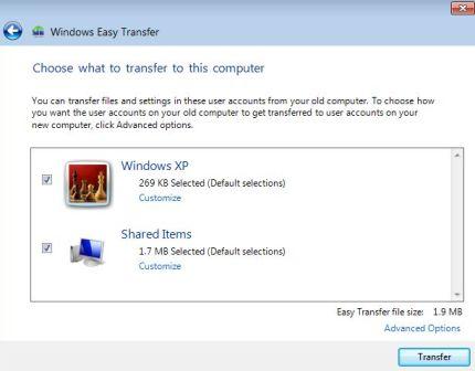Restore Easy Transfer Data After Upgrading XP to Windows 7