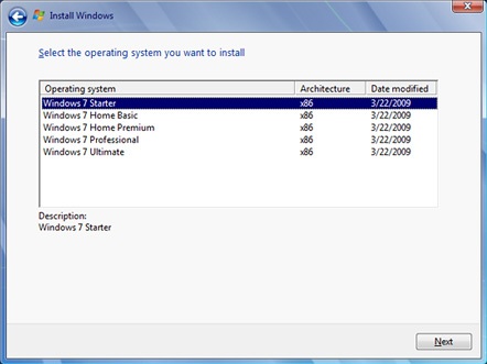 Select an Edition of Windows 7 to Install During Setup