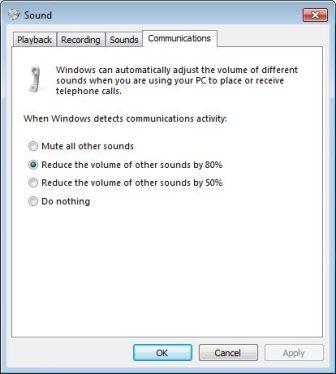 Adjust Volume Automatically When On Phone Call in Windows 7