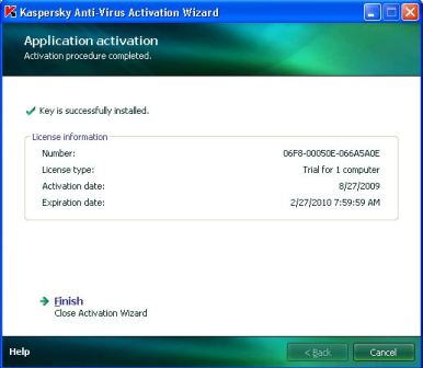 Kaspersky Anti-Virus 2009 Key is Successfully Installed