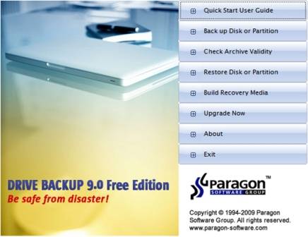 Paragon Drive Backup 9 Free Edition