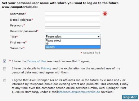 Register ComputerBild.com Account for CBE 2009