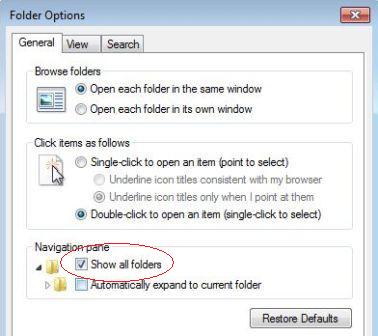 Show All Classic Folders in Windows 7 Explorer Navigation Pane