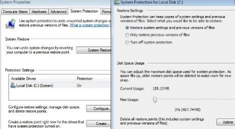 Windows 7 System Restore (System Protection) Configuration