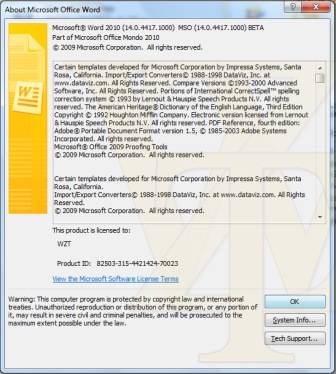 Microsoft Office Word 2010 Beta Build 14.0.4417.1000