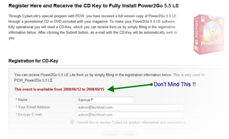 cyberlink power2go 5.5 register page