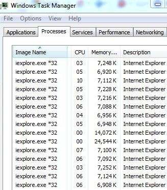 Many IE8 iexplore.exe Processes