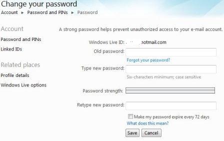 Change Windows Live Account (Hotmail and MSN Messenger) Password