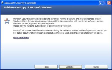 Microsoft Security Essentials Validate Windows